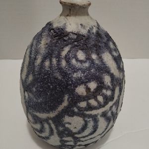 Vintage pottery vase with beautiful details blue signed bottom